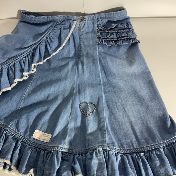 Anthropologie Odd Molly Crisscross Ruffle Jean Mini Skirt Back Zip Size 2; CUTE! - Picture 14 of 16